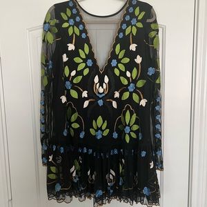 Free People | Boho Dress | Embroidered with Sheer Accents | Size Small